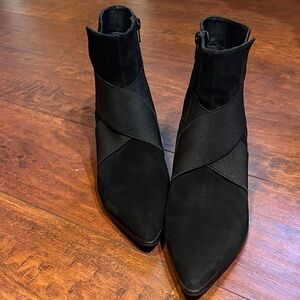 Vaneli Black Velvet Pointed Toe Ankle Booties with Crossband Detail